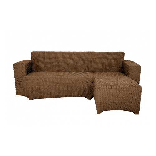 Чехол на угловой диван с оттоманкой CONCORDIA, выступ слева, коричневый в Едим Дома