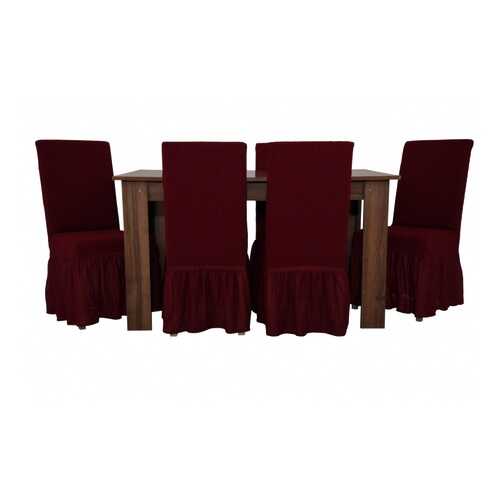 Чехлы на стулья с оборкой Venera Жаккард, цвет: бордовый, комплект 6 штук в Едим Дома